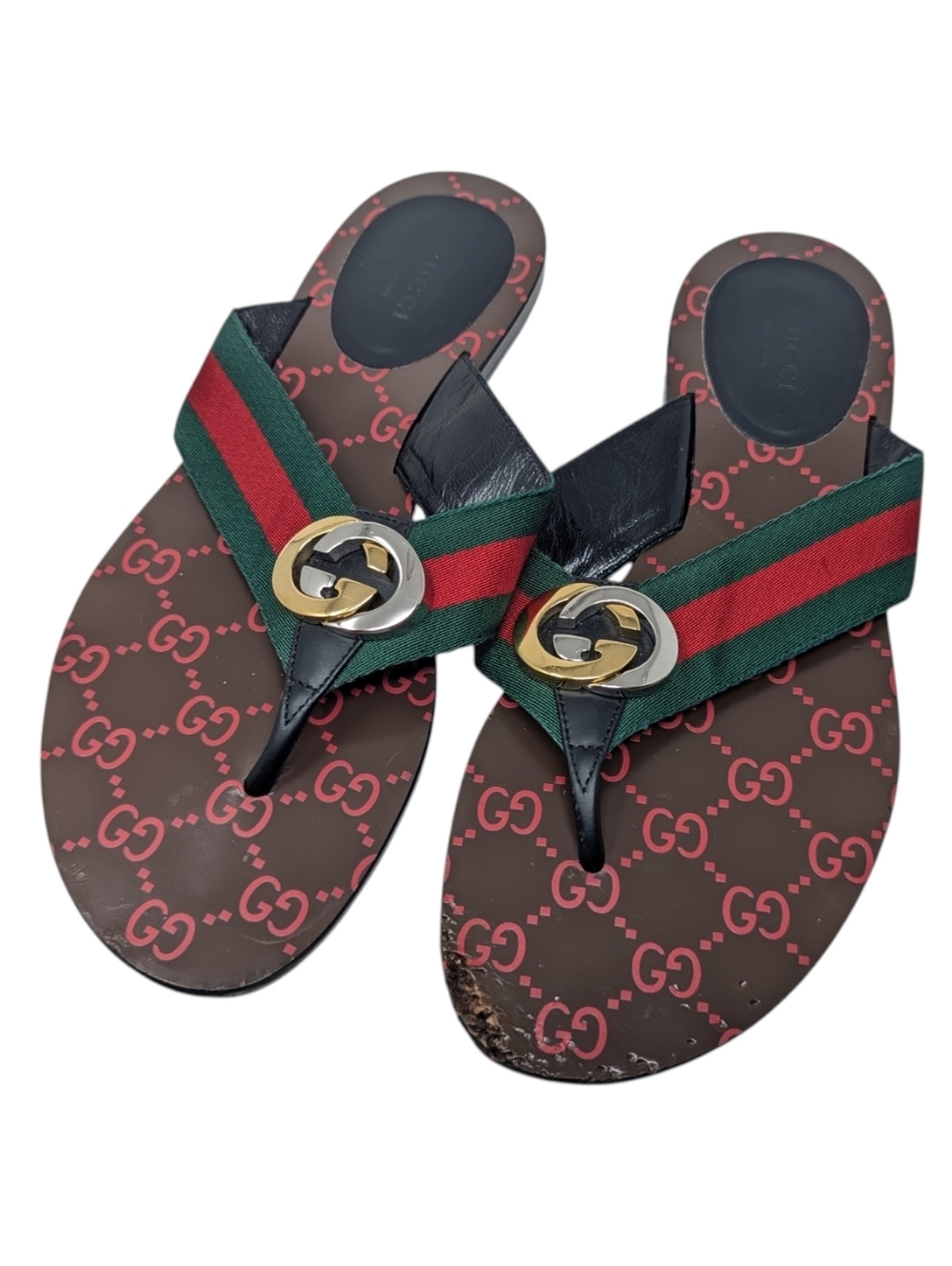 Flawed Gucci Kika Interlocking GG Thong Flip Flop Sandal Size EU 39